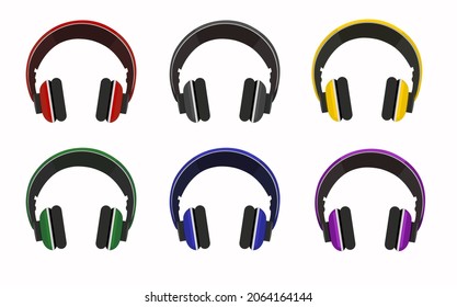 Wireless headphones devices set icons for listening to music, over-ear headphones, multi-colored headphones.Gadget for mobile app
