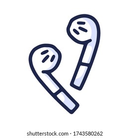 Wireless headphones in doodle style isolated on white background. Vector outline illustration. Music listening device. Hand drawn black sketch.