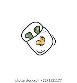 Auriculares inalámbricos en estilo doodle aislados en fondo blanco. Dispositivo de escucha de música.