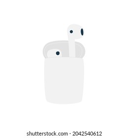 Wireless headphones. hard case for earphone.A gadget for listening to voice information coming from a phone, mp3 player, laptop. Vector illustration on an isolated background.
