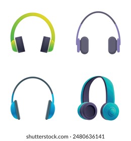 Wireless headphones icons set cartoon vector. Various wireless music earbuds. Music accessory