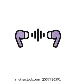 Wireless headphones linear icon. Headphone contour. A sound wave between headphones. Music from headphones. Set of grunge headphones. Vector illustration. 