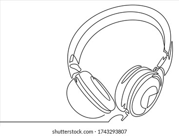 Wireless headphones for listening to music.Single line drawing isolated on a white background.