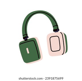 Auriculares inalámbricos. Auriculares inalámbricos modernos, teléfonos de la cabeza. Dispositivo de audio, accesorio para escuchar música. Equipo de sonido electrónico. Ilustración vectorial plana aislada en fondo blanco