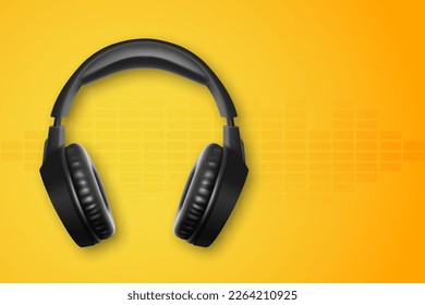 Wireless headphones on yellow background. Music concept. EPS10 vector