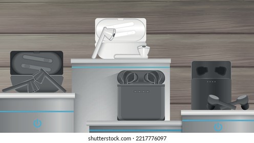Wireless headphones realistic background with music symbols vector illustration