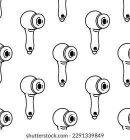 Wireless headphones seamless vector pattern. Modern gadget for listening to music, streaming, blogging. Portable handy device. Simple doodle, line art, outline. Background for wallpaper, packaging