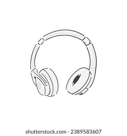 Wireless Headphones. Stereo gadget icon hand drawn. Flat vector element isolated on white.