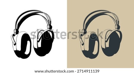 Wireless headphones stylized vector illustrations