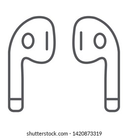 wireless headphones thin line icon, music and sound, wireless headphones sign, vector graphics, a linear pattern on a white background, eps 10.