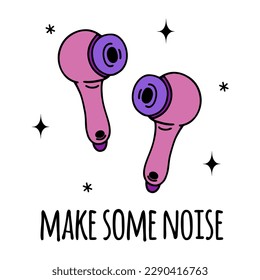 Icono vectorial de auriculares inalámbricos. Aparato moderno para escuchar música, streaming, blogueo. Dispositivo rosa portátil. Hay que hacer ruido, aislado en blanco. Recorrido plano de caricaturas para carteles, impresiones, tarjetas