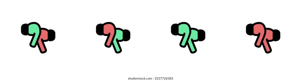 Conjunto de Vector de auriculares inalámbricos. El ícono del indicador de Recargo en los auriculares izquierdo y derecho. Carga de auriculares. Auriculares Bluetooth. Ilustración vectorial.