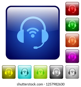 Wireless headset icons in rounded square color glossy button set