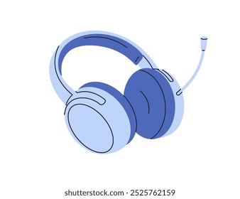 Wireless headset with microphone for audio communication, music. Cordless headphones, head set, phones with mic for handsfree call. Sound device. Flat vector illustration isolated on white background