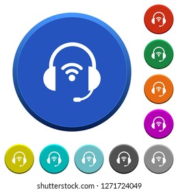 Wireless headset round color beveled buttons with smooth surfaces and flat white icons