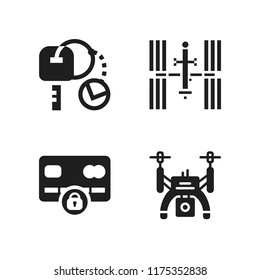wireless icon. 4 wireless vector icons set. credit card, drone and space station icons for web and design about wireless theme
