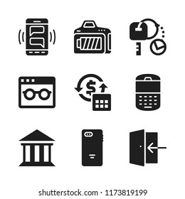 wireless icon. 9 wireless vector icons set. full battery, car key and bank icons for web and design about wireless theme