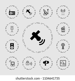 Wireless icon. collection of 13 wireless filled and outline icons such as satellite, download cloud, loudspeaker, radio. editable wireless icons for web and mobile.