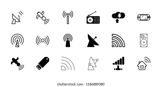 Wireless icon. collection of 18 wireless filled and outline icons such as satellite, signal, download cloud, signal tower. editable wireless icons for web and mobile.