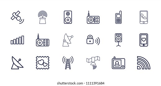 Wireless icon. collection of 18 wireless outline icons such as satellite, phone, transmitter, heart mobile, photo with heart. editable wireless icons for web and mobile.