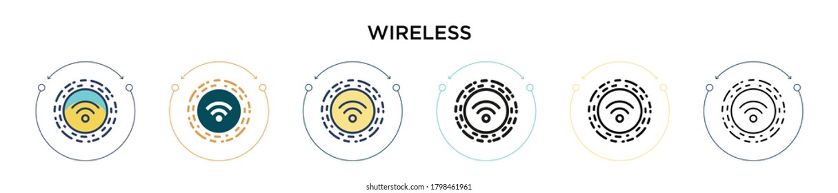 Wireless icon in filled, thin line, outline and stroke style. Vector illustration of two colored and black wireless vector icons designs can be used for mobile, ui, web