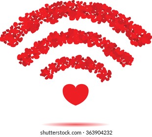 Wireless icon.Red hearts wifi.Concept vector.