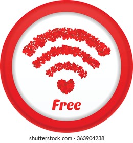 Wireless icon.Red hearts.Concept vector.Free wifi.