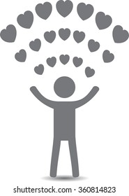 Wireless icon.Man love hearts.Concept vector.