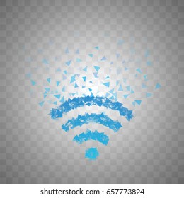 The wireless icon is made of triangles which fly like the shrapnel of a vector illustration