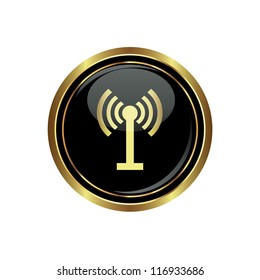 Wireless icon on the black with gold round button. Vector illustration