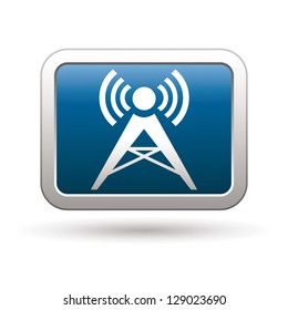 Wireless icon on the blue with silver rectangular button. Vector illustration