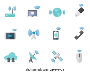 Wireless icon series in flat colors style. 