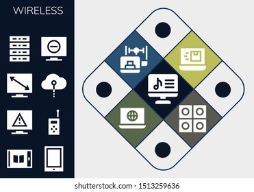 wireless icon set. 13 filled wireless icons.  Collection Of - Computer, Tablet, Television, Walkie talkie, Cloud computing, Server, Laptop, Tablets icons