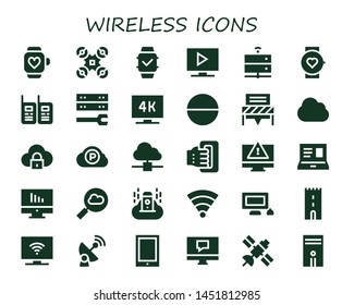 wireless icon set. 30 filled wireless icons.  Simple modern icons about  - Smartwatch, Drone, Television, Server, Walkie talkies, Tablet, Communication, Cloud computing, Pc cloud