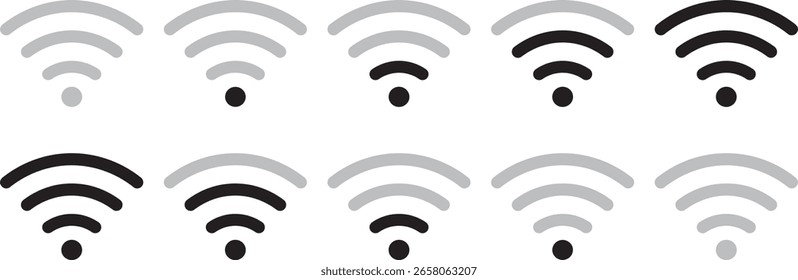 Conjunto de iconos inalámbricos, diseño negro y App, fidelidad inalámbrica perdida, desconexión de red, Internet wifi sin error de acceso, que representa ninguna ilustración de conexión a Internet
