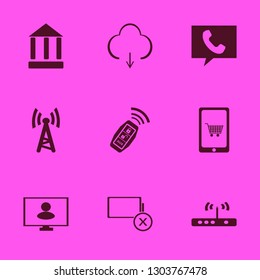 wireless icon set with download, router and person monitor vector illustration