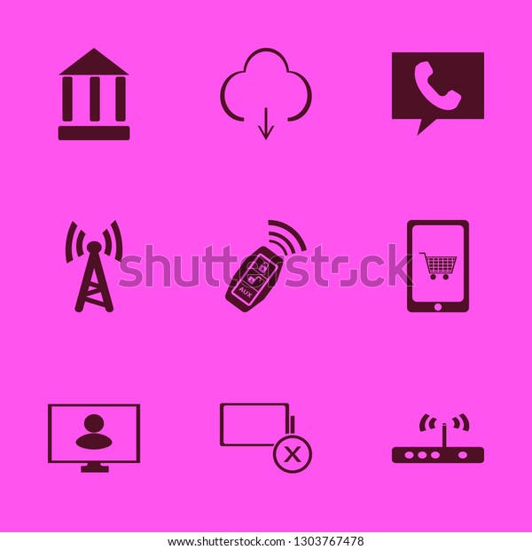 wireless icon set with download, router and\
person monitor vector\
illustration