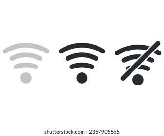 Wireless icon set. No wifi. Different levels of Wi Fi signal. Vector illustration on white background
