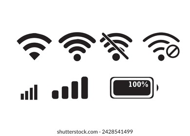  
 Wireless-Symbolsatz. Kein WiFi. Verschiedene Ebenen von Wi-Fi-Signal. Vektor-Illustration auf weißen Hintergrund-Icons