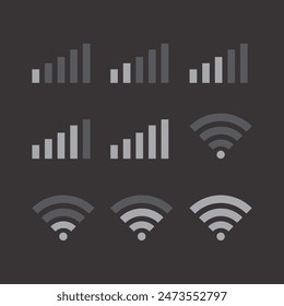 Conjunto de iconos inalámbricos. No hay wifi. Diferentes niveles de señal Wi Fi. Ilustración vectorial sobre fondo negro