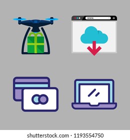 wireless icon set. vector set about credit card, browser, laptop and drone icons set.
