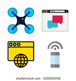 wireless icon set. vector set about drone, smartphone and browser icons set.