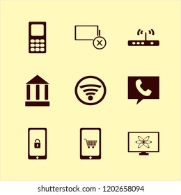 wireless icon. wireless vector icons set bank, mobile phone, mobile shopping and mobile security