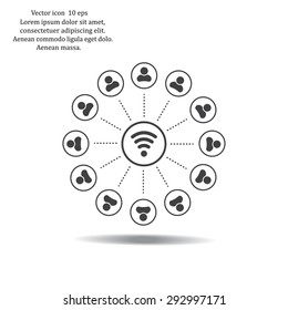 Wireless Icon, vector illustration. Flat design style