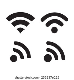 Wireless-Symbol. Wi-Fi-Symbolsatz. Wireless-Technologie des Routers. Kostenlose Wireless-Zone. Öffentliches WiFi-Bereich solides Zeichen.
