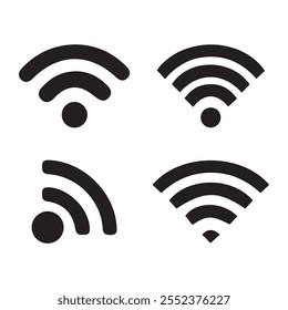 Wireless-Symbol. Wi-Fi-Symbolsatz. Wireless-Technologie des Routers. Kostenlose Wireless-Zone. Öffentliches WiFi-Bereich solides Zeichen.
