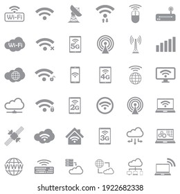 Wireless Icons. Gray Flat Design. Vector Illustration.