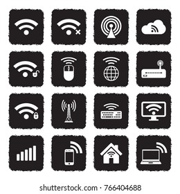 Wireless Icons. Grunge Black Flat Design. Vector Illustration. 