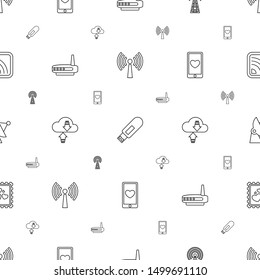 wireless icons pattern seamless white background. Included editable line signal, flash drive, router, download cloud, heart mobile, satellite icons. wireless icons for web and mobile.