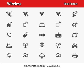 Wireless Icons. Professional, pixel perfect icons optimized for both large and small resolutions. EPS 8 format.